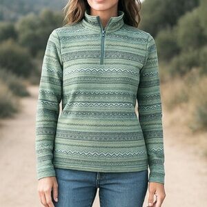 Woolrich 100% Cotton UPF 40 1/2 Zip Pull-over In Green / Blue / Grey | Size L